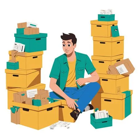 Free Man Organizing Boxes And Paperwork AI Image