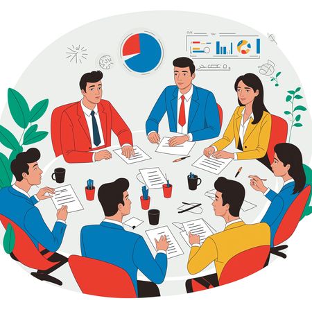 Business Team Meeting Around Round Table  AI Image