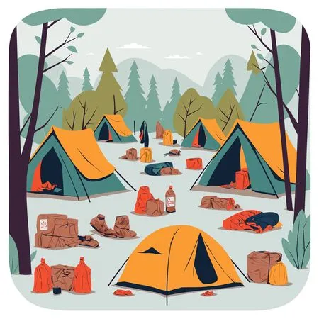 Campsite With Multiple Tents In  Forest Setting  AI Image