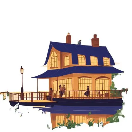 Tranquil Lake House At Sunset  AI Image